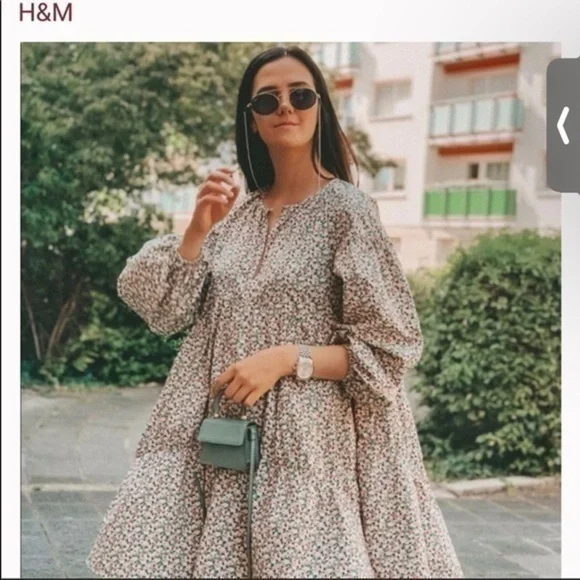 H&M A line cotton floral puff sleeve dress - Picture 9 of 12